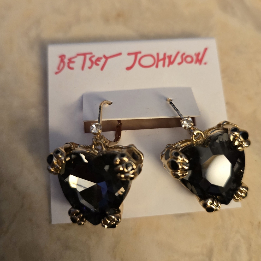 Betsey Johnson Leopard Heart Drop Earrings - Picture 3 of 7